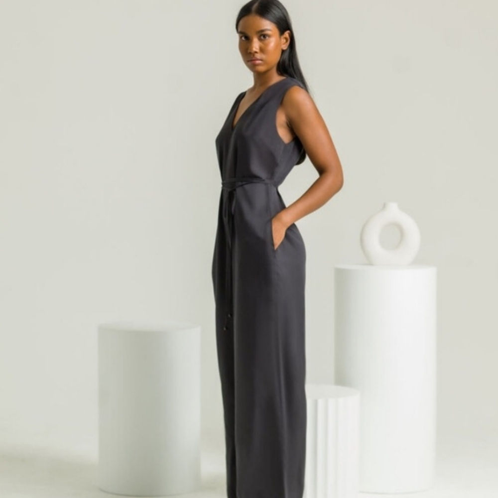 Ettitude, Sateen Jumpsuit,NIB, Onyx Black,Large